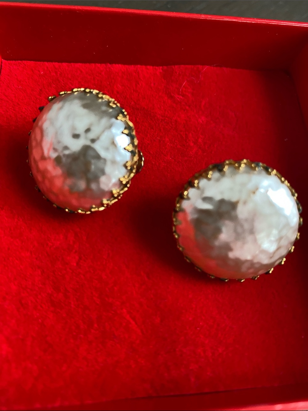 Miriam Haskell Gold-Trim Baroque  Pearl Clip Earrings vintage.